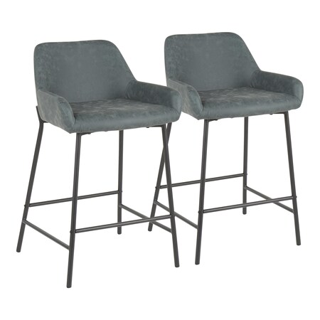 Lumisource Daniella Counter Stool in Black Metal and Green Faux Leather, PK 2 B24-DNLA BKGN2